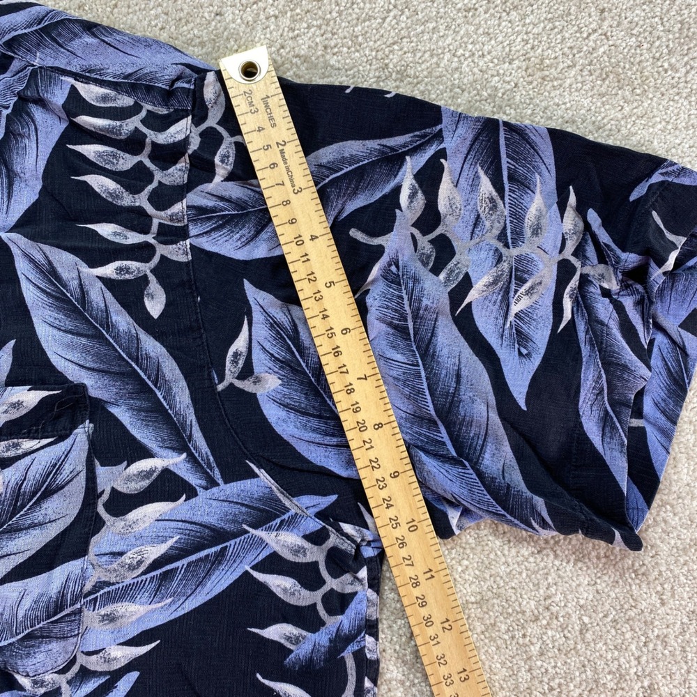Banana Cabana Silk Hawaiian Shirt Mens XL Blue‎ Black Tropical Leaf Print Camp - Picture 5 of 10